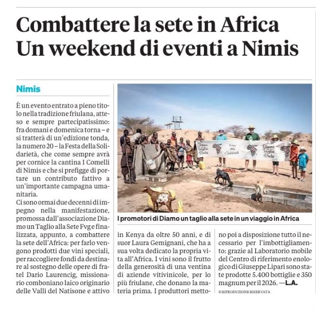 Combattere la sete in Africa Un weekend di eventi a Nimis